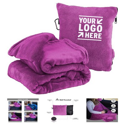 60 x 43 Inch 2 in 1 Fleece Travel Blanket with Stuffable Pillowcase