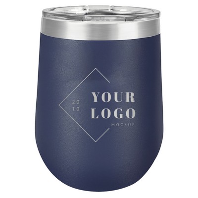 Navy Blue Stemless Tumbler, 12 oz. Insulated Polar Camel with Clear Lid