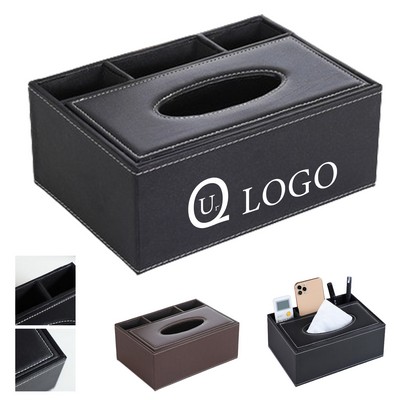 Leather Rectangular Multifunctional Tissue Box Pen Holder