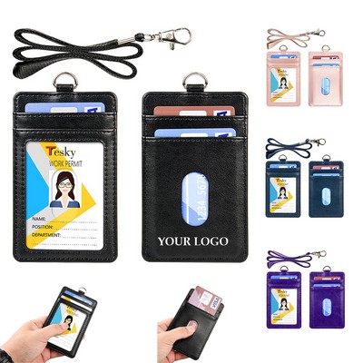 PU ID Badge Holder with Neck Lanyard