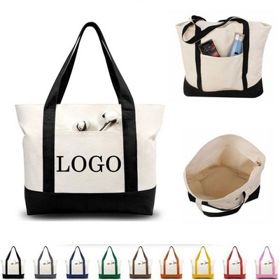 Stylish Canvas Tote Bag with an External Pocket