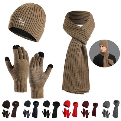 Winter Beanie Scarf and Gloves Set for Men and Women