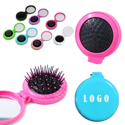 Round Portable Folding Mirror Comb