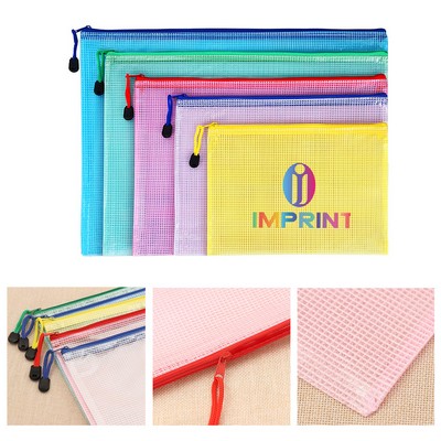 A4 Size Transparent Mesh Zipper Stationery Bag