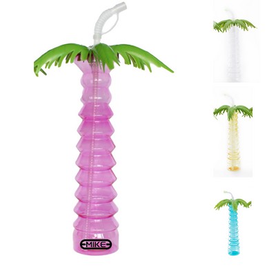 170Z Tropical Summer Coconut Tree Bottle W/ Straw