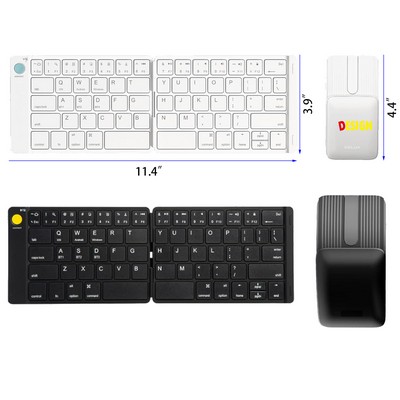 Wireless Foldable Keyboard Mouse Combo Ultra Slim Travel Keyboards and 2-in-1 Sliding Silent Mouse