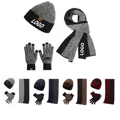 Winter Scarf Gloves Hat Set for Women and Men