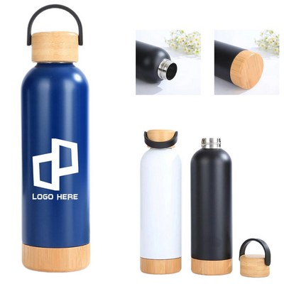 24Oz Stainless Steel Water Bottle W/ Bamboo Lid