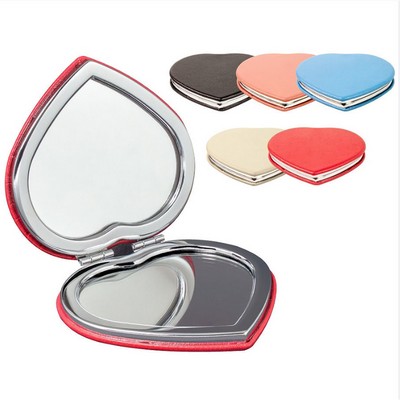 Pu Leather Heart Shape Mirror With Custom Logo