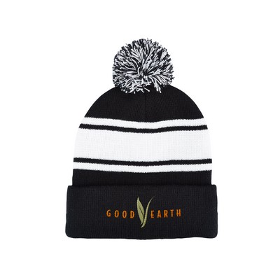 Prime Line Knit Beanie With Pom Pom