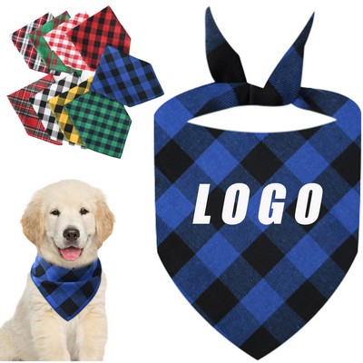 Christmas Party Cotton Plaid Triangle Pet Drool Towel