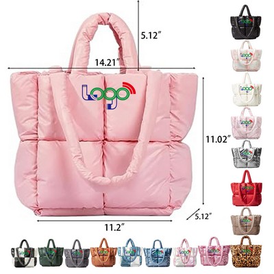 Soft Puffy Bags Light Winter Down Cotton Padded Quilted Tote Bag Shoulder Handbag Purse