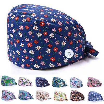 Full Color Adjustable Nurse Scrub Cap w/ Button