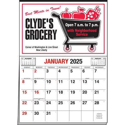 Date Master 2 Color Imprint Half Apron Calendar (Red & Black)