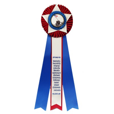 Custom Spectrum Rosette Ribbon w/ 3 Streamers & Underlay (5 1/2"x17")