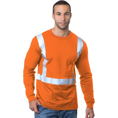 Bayside® Hi-Visibility 100% Cotton Long-Sleeve Crew Solid Striping Tee Shirt