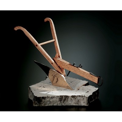 Bronze & Oak Plow Figurine