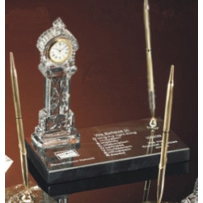 Crystal Grandfather Clock Pen Set w/Marble Base