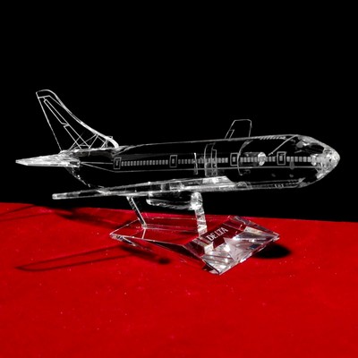 Crystal Commercial Airplane Sculpture w/Custom Etching (8")