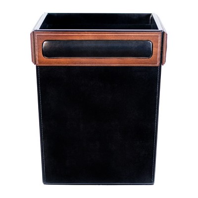 Walnut Wood & Leather Waste Basket