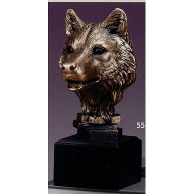 Bronze Finish Wolf Head Trophy w/Square Base (8" High)