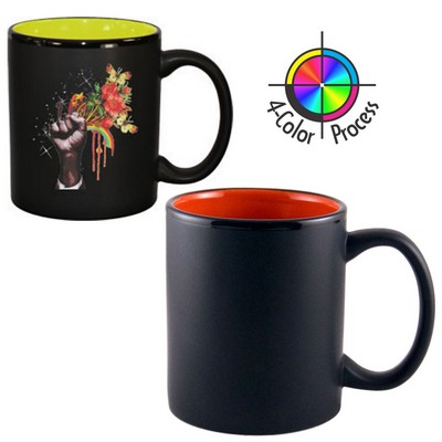 11 Oz. Black Satin/Orange Two-Tone C-Handle Hilo Mug - 4 Color Process