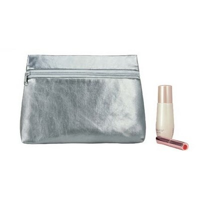 Faux Leather Front Zip Cosmetic Bag