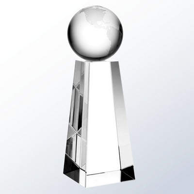 Optical Crystal Top of The World Globe Award, Large (2-3/8"x8")