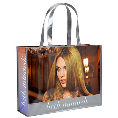 Full-Color Printed Double Laminated Silver Metallic Tote Bag 18"x13.5"x5.5"