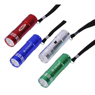 Super Bright 9 LED Aluminum Flashlight w/Wrist Strap