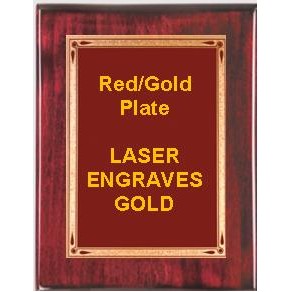 Rosewood 8" x 10" Piano Finish Plaque - 6" x 8" Red/Gold Teardrop Plate