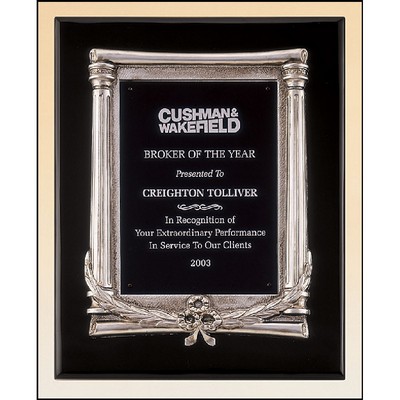 Black Piano Finish Plaque with Antique Silver Frame Casting (10.5" x 13")