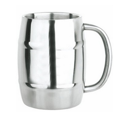 14oz Double Wall Stainless Steel Barrel Beer Mug (Shiny finish)