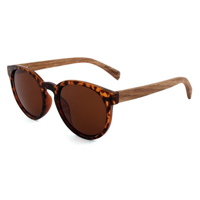 Rounded Zebra Wood Sunglasses - Tortoiseshell Frames