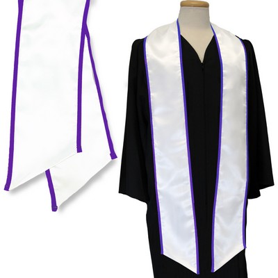 White 84" Graduation Stole with Purple Binded Edge