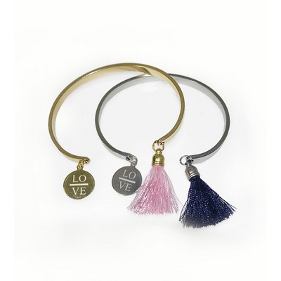 Silver Bangle Bracelet w/Tassel & Charm