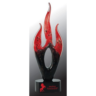 16" Red & Black Flame Art Glass