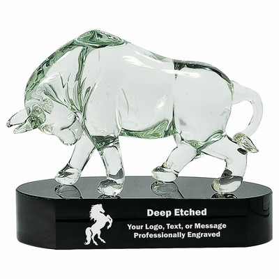 7 1/2" Clear Art Glass Bull