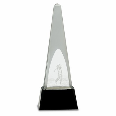 10 1/4" Clear Crystal 3D Golf Spire on Black Pedestal Base