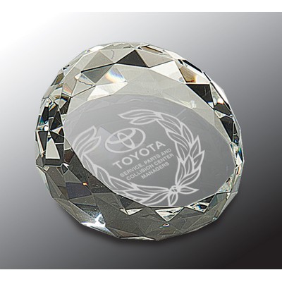 3 1/2" x 2" Clear Round Crystal Facet Paperweight