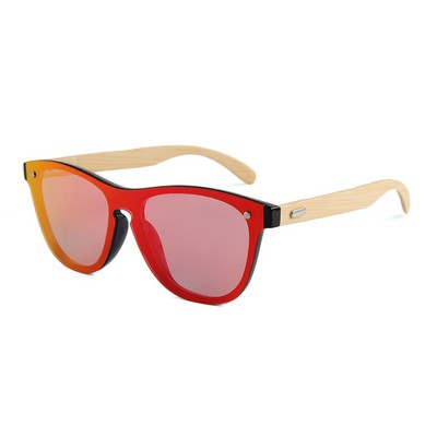 Bamboo Sunglasses - Red Mirror Lenses - Black Frames