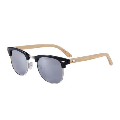 Bamboo Sunglasses - Silver Mirror Lenses - Black Frames