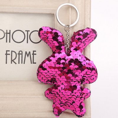 Rabbit Shaped Reversible Sequins Keychain