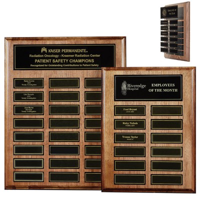 Walnut Perpetual Plaque w/ 12 Screw Mounted Plates (9"x12")