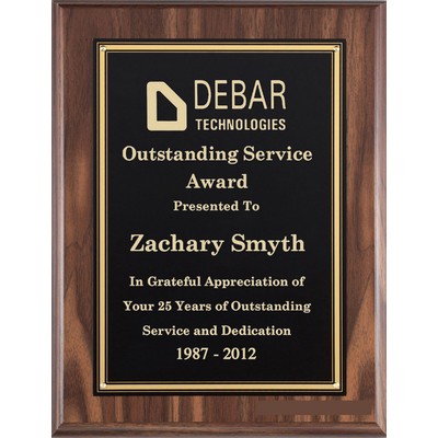 Walnut Finish Plaque Series, 9"x12" with Black Brass Plate, Gold Textured Border