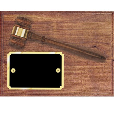 Genuine Walnut Gavel Plaque w/Brass Plate, Matching Gavel, 9"x12"