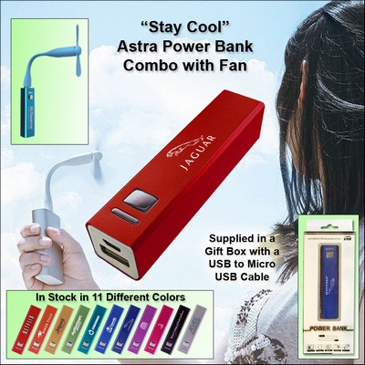 Red 2600 mAh Astra Power Bank Combo w/Fan