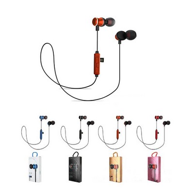 Metal Magnetic Attraction Handfree Running Earbuds Neckband Sport Wireless Headset