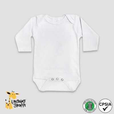 Baby Long Sleeve Bodysuit White 65% Polyester 35% Cotton- Laughing Giraffe®