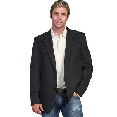 Men's Long Blazer w/Floral Tonal Embroidery